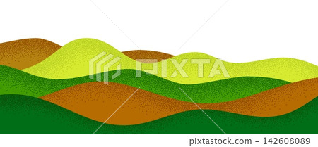 Farm field landscape pattern, vineyard and wheat farmland, mountains and hills background. Vector green abstract rural agriculture texture with layered grassland, meadow, plantation and curves Farm field landscape pattern, vineyard and wheat farmland, mountains and hills background. Vector green abstract rural agriculture texture with layered grassland, meadow, plantation and curves 142608089