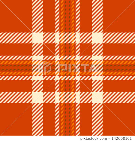 Sketch fabric textile tartan, warm vector pattern background. Realistic check seamless plaid texture in orange and blanched almond colors. Sketch fabric textile tartan, warm vector pattern background. Realistic check seamless plaid texture in orange and blanched almond colors. 142608101