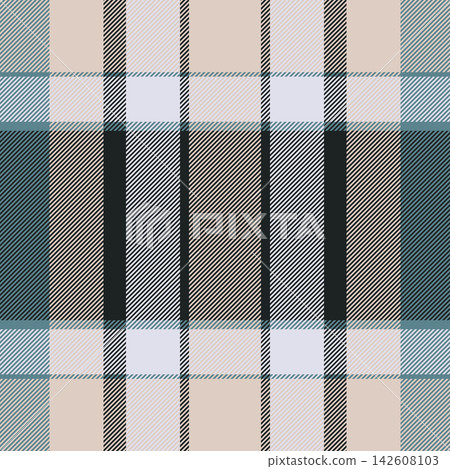 Seamless tartan plaid textile with balanced checks and a woven fabric texture. Light and black tones support classic fabric heritage in a decorative fabric surface for decorative backgrounds. Seamless tartan plaid textile with balanced checks and a woven fabric texture. Light and black tones support classic fabric heritage in a decorative fabric surface for decorative backgrounds. 142608103