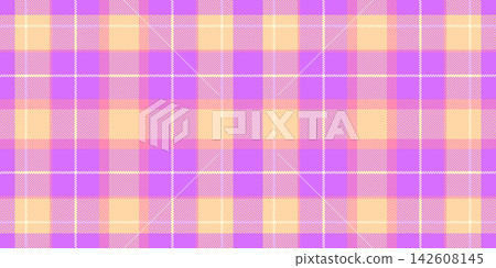 A traditional textile surface with tartan plaid checks and a tactile woven fabric finish. Purple and orange tones create classic fabric heritage in a seamless design for surface design. 142608145