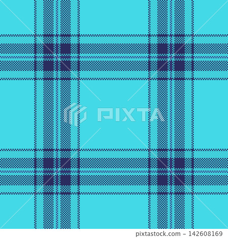Endless fabric vector tartan, outfit texture background check. Part plaid seamless pattern textile in cyan and blue colors. Endless fabric vector tartan, outfit texture background check. Part plaid seamless pattern textile in cyan and blue colors. 142608169
