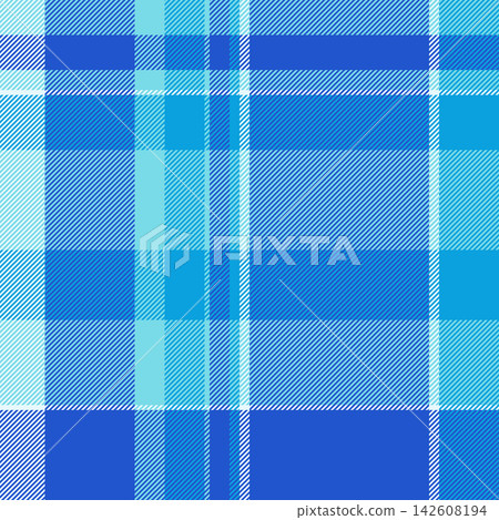 Seamless tartan plaid textile with balanced checks and a woven fabric texture. Cyan and blue tones support classic fabric heritage in a decorative fabric surface for surface design. Seamless tartan plaid textile with balanced checks and a woven fabric texture. Cyan and blue tones support classic fabric heritage in a decorative fabric surface for surface design. 142608194