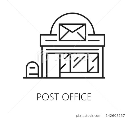 Post office icon of building and public facility architecture for city infrastructure and construction pictogram. Post office building thin line icon of mail and postage delivery service institution Post office icon of building and public facility architecture for city infrastructure and construction pictogram. Post office building thin line icon of mail and postage delivery service institution 142608237