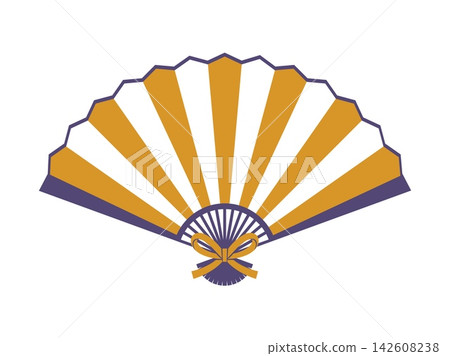Asian Japanese folding fan design element, oriental ornament with gold and white decorative panels and bow. Vector traditional Japan symbol for festival, ceremony, celebration, dance and festive decor Asian Japanese folding fan design element, oriental ornament with gold and white decorative panels and bow. Vector traditional Japan symbol for festival, ceremony, celebration, dance and festive decor 142608238