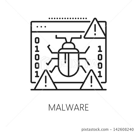 Software malware program code line icon. Dangerous program or application outline icon, computer safety symbol. Malicious software code pictogram Software malware program code line icon. Dangerous program or application outline icon, computer safety symbol. Malicious software code pictogram 142608240