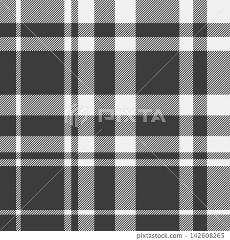 Fashioned fabric check seamless, front vector plaid background. Tidy tartan textile texture pattern in grey and white colors. 142608265