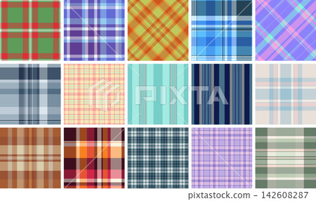 Abstract plaid pack developed for modern art projects. Experimental tartan layouts inspire creative compositions. Vector lines remain crisp. Abstract plaid pack developed for modern art projects. Experimental tartan layouts inspire creative compositions. Vector lines remain crisp. 142608287