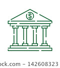 Bank and Financial Institution Building Icon with Dollar Symbol 142608323
