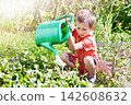 Little boy with garden watering can 142608632