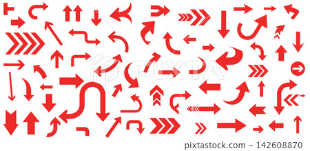 Set of various red arrows isolated on white background Set of various red arrows isolated on white background 142608870