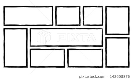 Set of handdrawn grunge frames and borders, collection of rectangular photo frames with rough brush strokes for scrapbooking or photo collage layouts Set of handdrawn grunge frames and borders, collection of rectangular photo frames with rough brush strokes for scrapbooking or photo collage layouts 142608876
