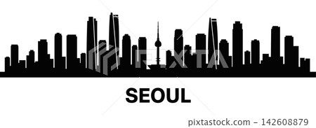Seoul city skyline silhouette, detailed vector illustration of the south korean capital landmarks isolated on white background Seoul city skyline silhouette, detailed vector illustration of the south korean capital landmarks isolated on white background 142608879