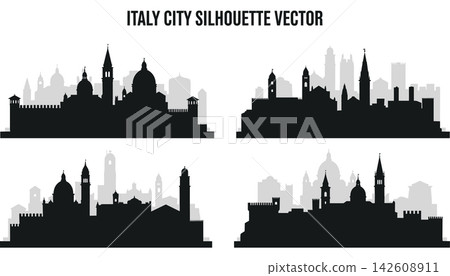 Italy city skyline silhouettes, collection of italian urban architectural landmarks Italy city skyline silhouettes, collection of italian urban architectural landmarks 142608911