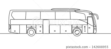 Side view of a modern coach bus line art illustration Side view of a modern coach bus line art illustration 142608955