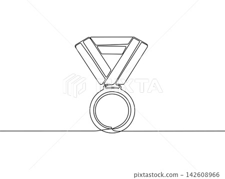 Continuous line drawing of a medal award, isolated on white background Continuous line drawing of a medal award, isolated on white background 142608966