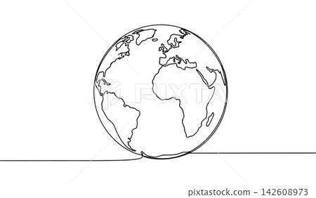 Continuous line drawing of the globe showing continents isolated on white background Continuous line drawing of the globe showing continents isolated on white background 142608973