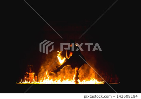 happy asian man in fire flames happy asian man in fire flames 142609184