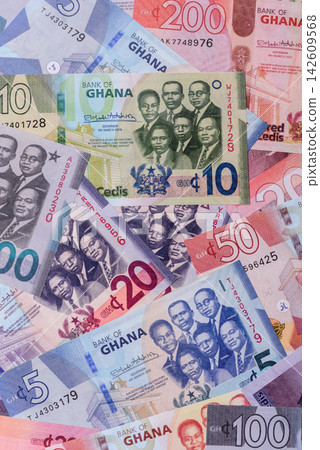 Ghana, Ghanaian paper money, cedi banknotes as currency for exchange or travel. Ghana money 142609568