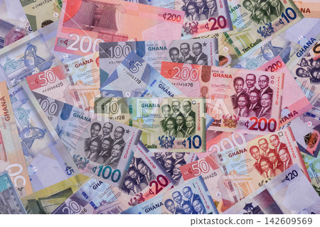 Ghana, Ghanaian paper money, cedi banknotes as currency for exchange or travel. Ghana money 142609569