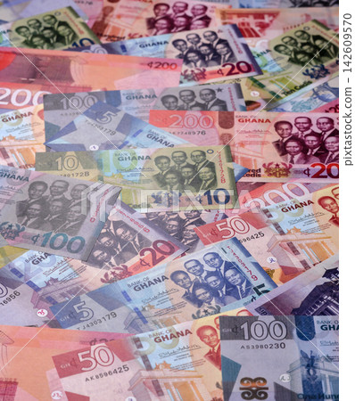 Ghana, Ghanaian paper money, cedi banknotes as currency for exchange or travel. Ghana money 142609570