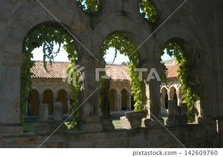 Santillana del Mar cloister arches covered in ivy Santillana del Mar cloister arches covered in ivy 142609760