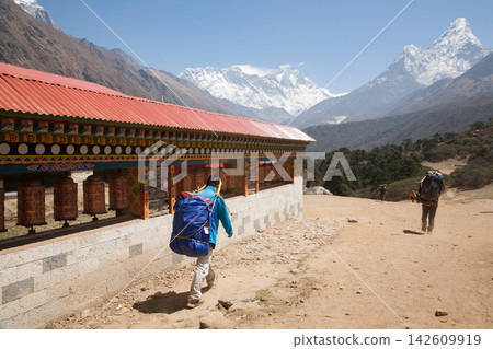 Tengboche monastery with peaks in background, EBC, Nepal Tengboche monastery with peaks in background, EBC, Nepal 142609919