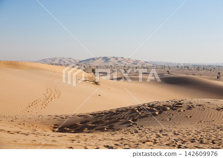Sand dunes landscape of the Rub al-Khali desert in Dhofar, Oman Sand dunes landscape of the Rub al-Khali desert in Dhofar, Oman 142609976