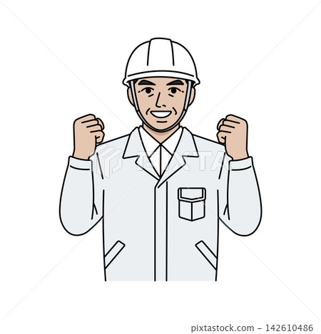 Male boss, helmet, white work clothes, victory pose Male boss, helmet, white work clothes, victory pose 142610486