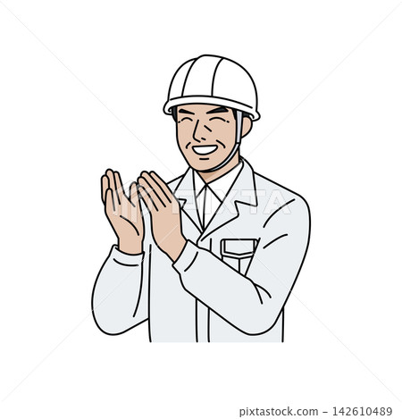 Male boss, helmet, white work clothes, applause 142610489