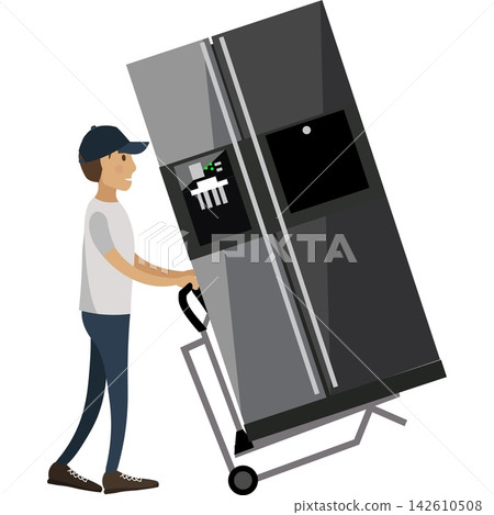 Loader carrying refrigerator vector icon 142610508