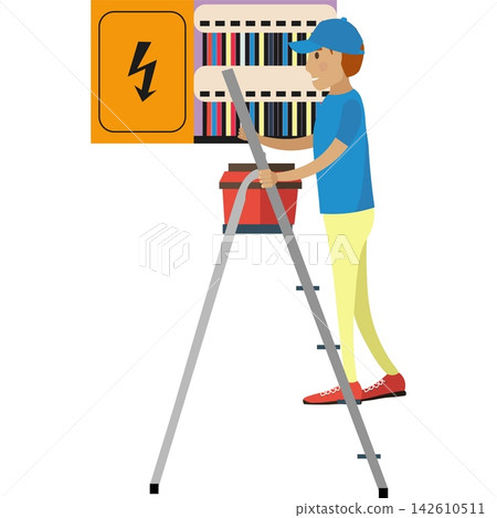 Electrician checking control panel vector icon Electrician checking control panel vector icon 142610511