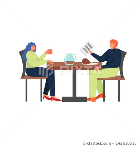 Restaurant dinner, vector flat style design illustration 142610515