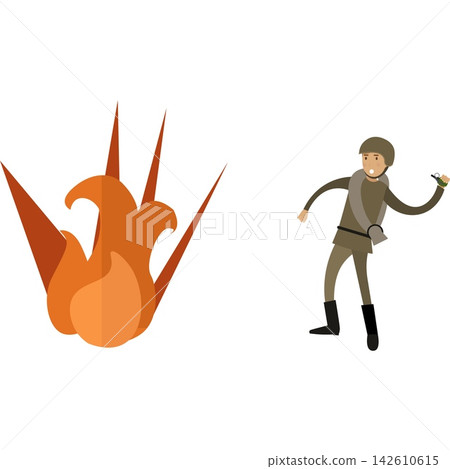 Soldier on battlefield exploding grenade shell vector icon 142610615