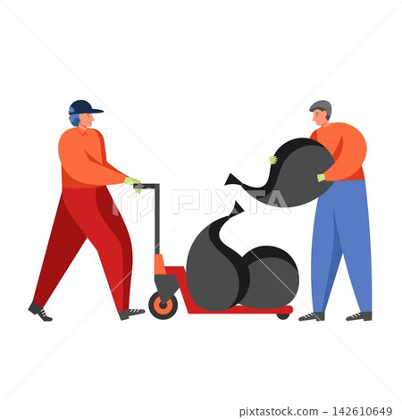 Waste collection and street cleaning, vector flat isolated illustration Waste collection and street cleaning, vector flat isolated illustration 142610649