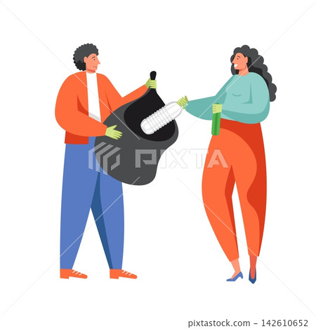 Waste collection and street cleaning, vector flat isolated illustration Waste collection and street cleaning, vector flat isolated illustration 142610652