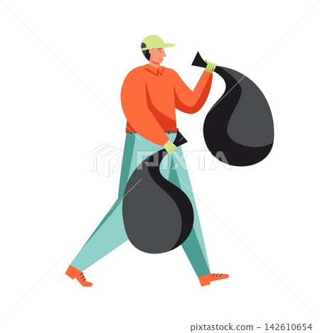 Waste collection and street cleaning, vector flat isolated illustration Waste collection and street cleaning, vector flat isolated illustration 142610654
