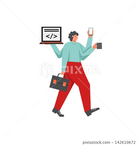 Busy businessman, vector flat style design illustration Busy businessman, vector flat style design illustration 142610672