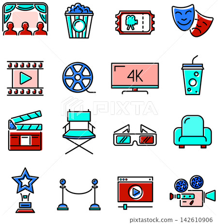 Cinema and Movie Line Icons Set 142610906