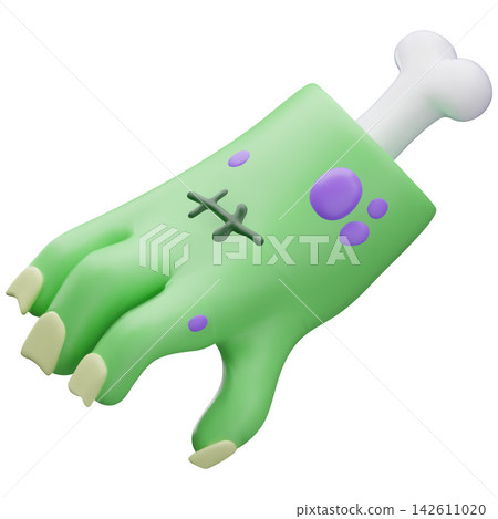 Creepy zombie green hand with bone vector 3D icon, dead human body limb with rotting flesh and bone, Halloween arm Creepy zombie green hand with bone vector 3D icon, dead human body limb with rotting flesh and bone, Halloween arm 142611020