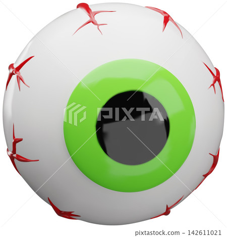 Eye wide open with green pupil vector 3D icon, cartoon volume looking eye, funny comic monster eyeball Halloween symbol Eye wide open with green pupil vector 3D icon, cartoon volume looking eye, funny comic monster eyeball Halloween symbol 142611021