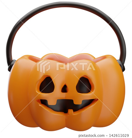 Glossy 3D pumpkin bucket halloween vector element Glossy 3D pumpkin bucket halloween vector element 142611029