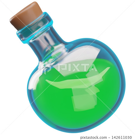 Glossy 3D potion bottle with green liquid vector element Glossy 3D potion bottle with green liquid vector element 142611030