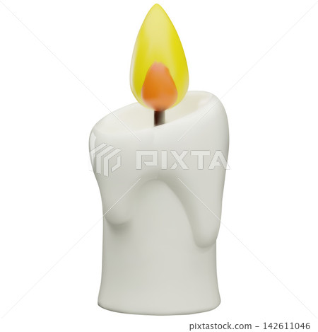 Burning candle with dripping flowing wax 3D plastic style vector, glowing paraffin candle with fire flame, Halloween Burning candle with dripping flowing wax 3D plastic style vector, glowing paraffin candle with fire flame, Halloween 142611046