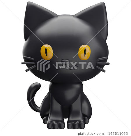 Cute black 3D vector icon, cartoon kitten character, funny pet illustration, feline animal Halloween spooky symbol Cute black 3D vector icon, cartoon kitten character, funny pet illustration, feline animal Halloween spooky symbol 142611053