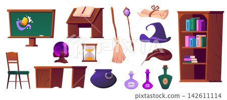 Magic classroom element set with wizard school props Magic classroom element set with wizard school props 142611114