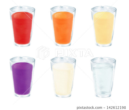 Watercolor paintings of six drinks in glasses Watercolor paintings of six drinks in glasses 142612198