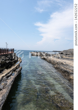 The scenery of the rocky shore and sea on Jogashima Island in the Miura Peninsula in midsummer. The scenery of the rocky shore and sea on Jogashima Island in the Miura Peninsula in midsummer. 142612252