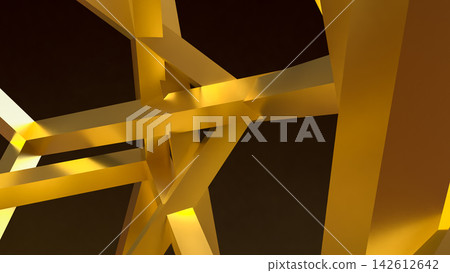 Luxurious Golden Geometric Beams Against a Dark Background 3d render. Luxurious Golden Geometric Beams Against a Dark Background 3d render. 142612642