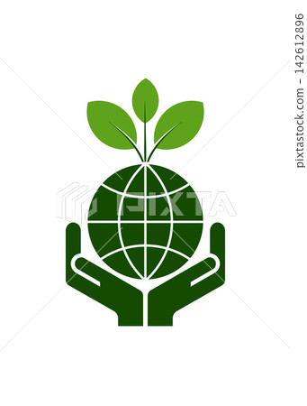 Hands Holding Green Globe with Growing Leaves for Environmental Care 142612896