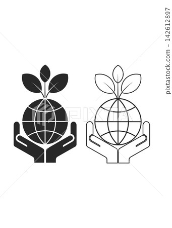 Hands Holding Globe with Sprouting Leaves Ecology Icon Hands Holding Globe with Sprouting Leaves Ecology Icon 142612897